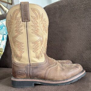Justin Two-Tone Leather Cowboy Boots - Brown & Tan
